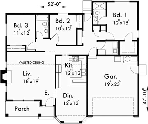 One Story 3 Bedroom House Plans