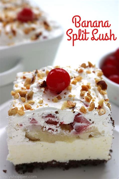 Since it makes 18 servings, you can invite plenty of ghosts and goblins to stop in for some party fun. Banana Split Lush - CincyShopper
