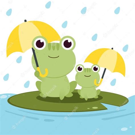 Premium Vector The Character Of Frog Holding An Umbrella In The Rain