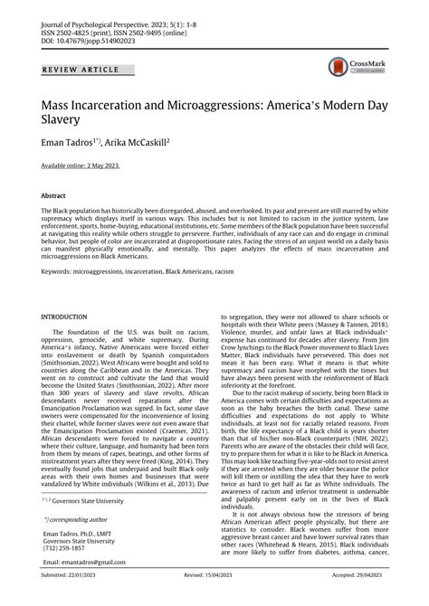Pdf Mass Incarceration And Microaggressions Americas Modern Day Slavery