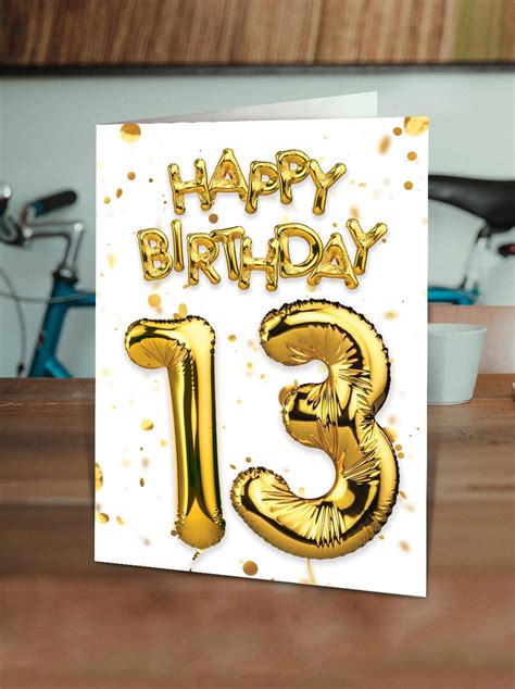 13th Birthday Card Age 13 Balloon Gold By Brainbox Candy
