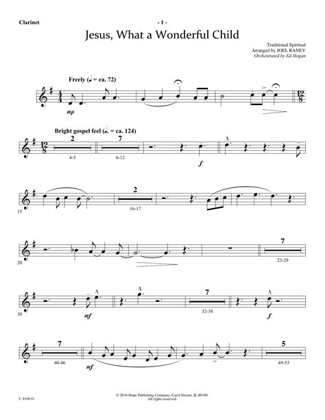 Joel Raney Jesus What A Wonderful Child Clarinet Sheet Music Notes