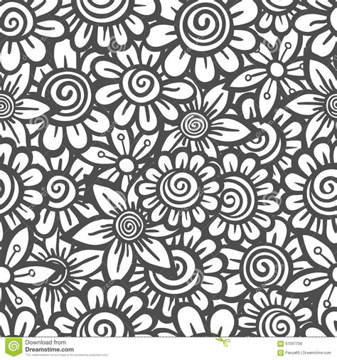 Hand Drawn Seamless Flower Pattern Doodle Style Stock Vector