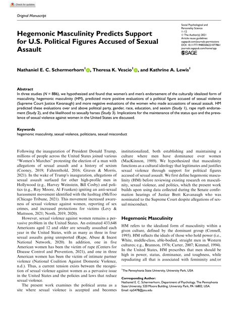 pdf hegemonic masculinity predicts support for u s political figures accused of sexual assault