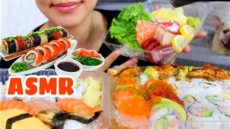 ASMR 120 SUSHI MUKBANG Salmon Sashimi Nigiri Rolls EATING SOUNDS