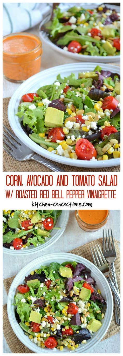 Corn Avocado And Tomato Salad With Roasted Red Bell Pepper Vinaigrette