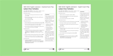 Aqa Poetry Letters From Yorkshire Differentiated Revision Worksheets