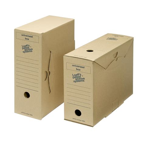 File storage boxes tend to vary from one manufacturer to the next. Loeff's Archival Universal Box A4 Filing Storage Box
