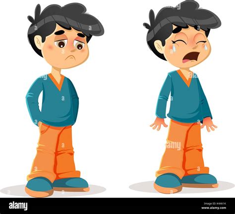 Vector Illustration Of Sad Crying Young Boy Body Language And