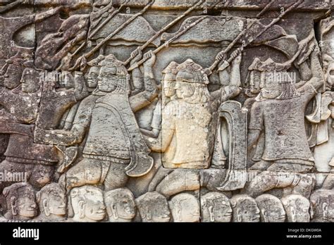 Bas Relief Carvings In Bayon Temple In Angkor Thom Angkor Unesco