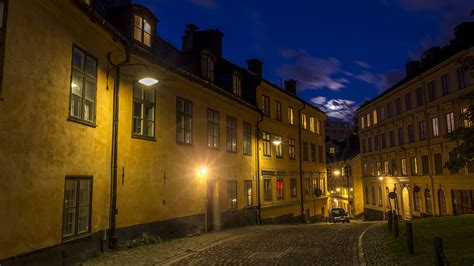 Images Stockholm Sweden Street Night Time Street Lights 1920x1080