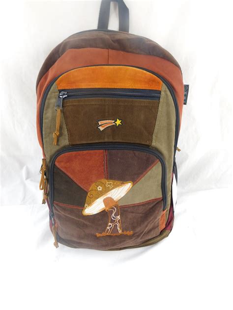 Patchwork Corduroy Backpack With Mushroom Applique Large Ixchel