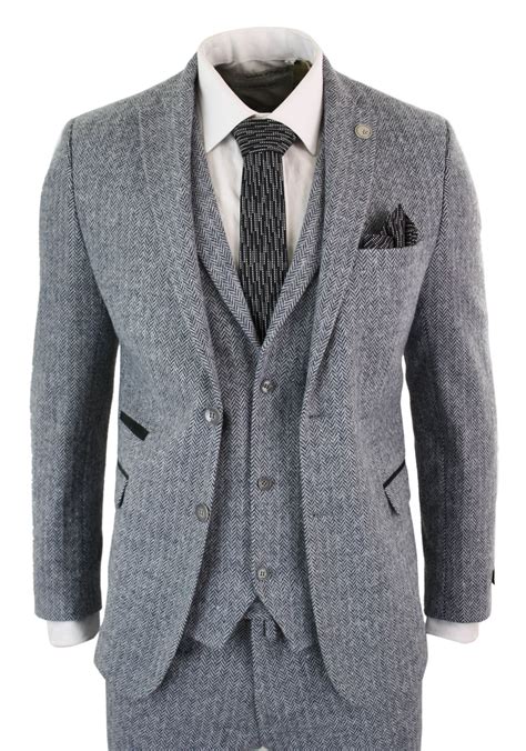 Mens 3 Piece Suit Tweed Herringbone Wool Blend Vintage Retro Style Ebay