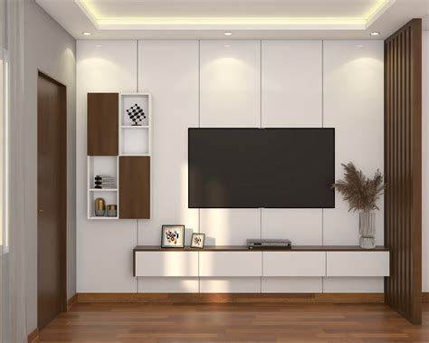 Modern Spacious White Finish Convenient Tv Unit Design Livspace