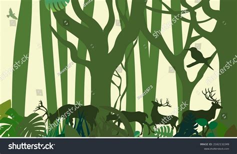 Deers Wildlife Green Plants Silhouettes Vector Stock Vector Royalty