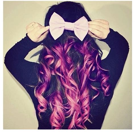Purple Dip Dye Hair With A Cute Bow Dip Dye Hair