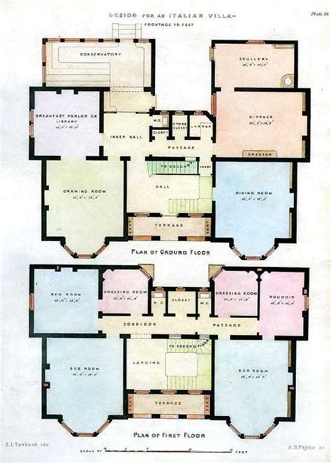 Italian Villa Floorplans Architectural Engraving C1850 Mansion Floor