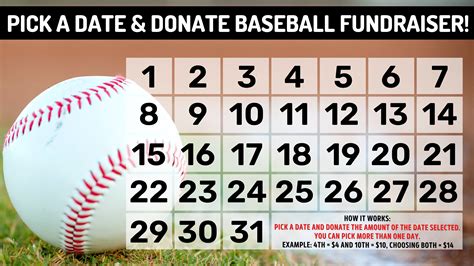 Baseball Fundraiser Pick A Date And Donate Calendar Fundraiser Pick A