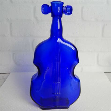 Vintage Cobalt Blue Glass Violin Cello Bass Shaped Bottle Bud Vase Home