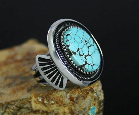 Terry Martinez Rare High Grade Number Eight Spiderweb Turquoise Ring