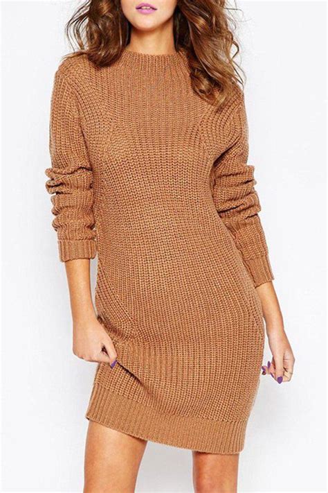 Long Sleeve Brown Sweater Dress In Brown Zaful 2024