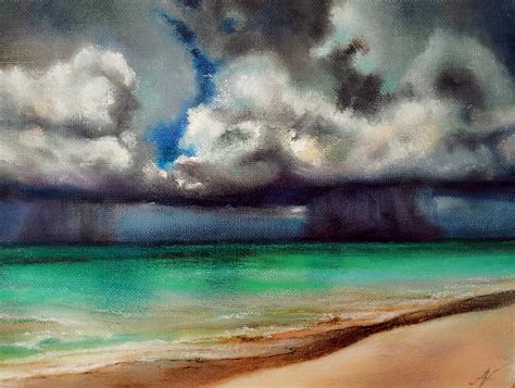 Storm Clouds Painting Sky Original Artwork Seascape Oil Pastel Etsy