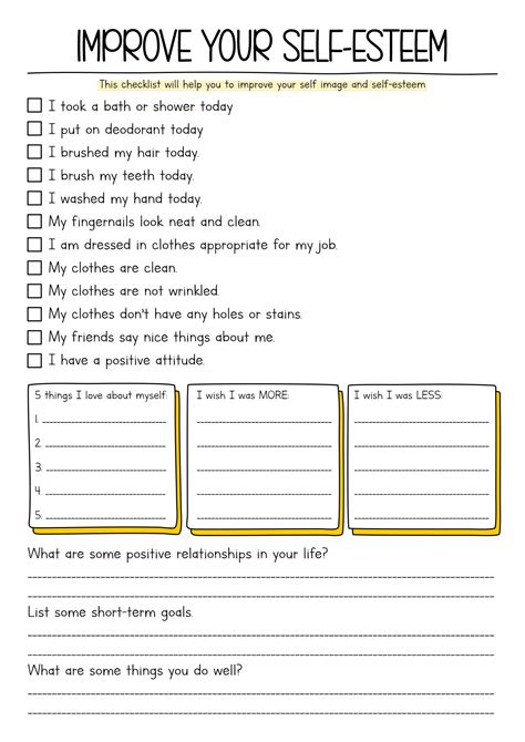 Printable Self Esteem Activities Suitable For Scholars Youth Students