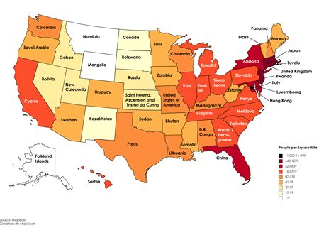 Oc Comparing The Population Density Of Us States With Countries R