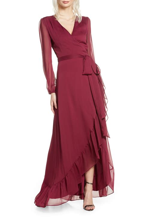 Womens Wayf Meryl Long Sleeve Wrap Maxi Dress Size X Small Red