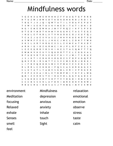 Mindfulness Words Word Search Wordmint