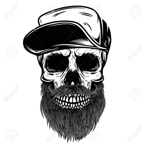 Bearded Skull In Baseball Cap Design Element For T Shirt Poster