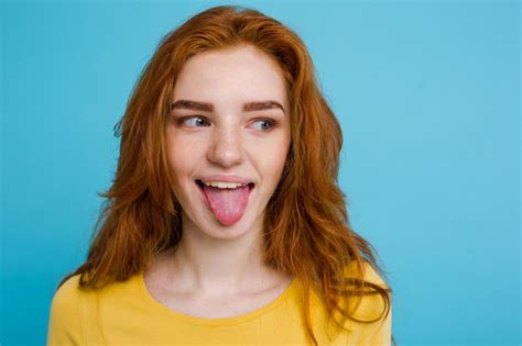 Free Photo Headshot Portrait Of Happy Ginger Red Hair Girl With Funny Face Looking At Camera