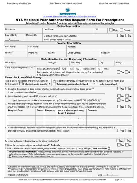 Ny Nys Medicaid Prior Authorization Request Form For Prescriptions