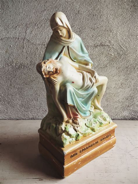 Vintage Catholic Statues Of Mary And Jesus After Crucifixion Chalkware