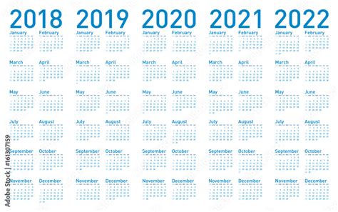 Simple Blue Calendar For Years 20182019 2020 2021 And 2022 In