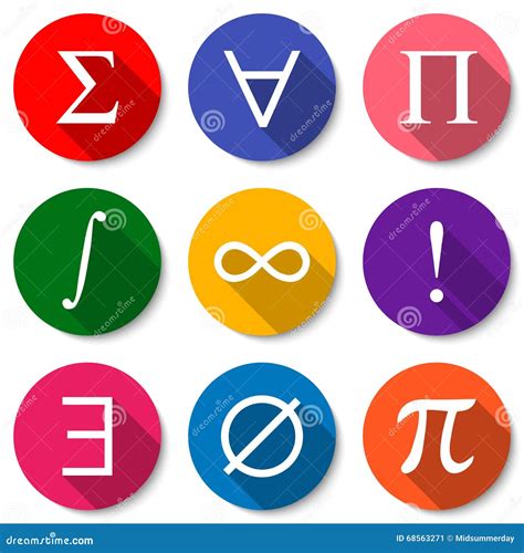 Mathematical Symbols Set Of Colorful Flat Math Icons With Long Shadows
