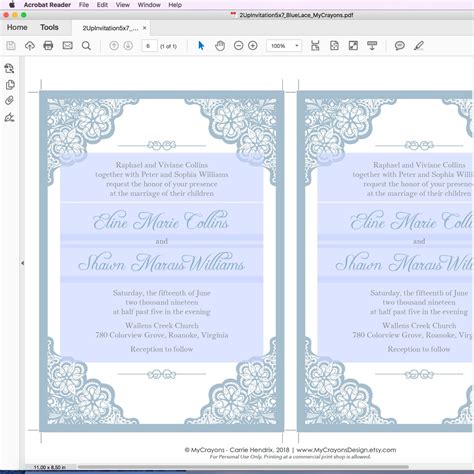 Light Blue Wedding Invitations Printable Lace Wedding Etsy