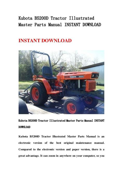 Kubota B5200 D Tractor Illustrated Master Parts Manual Instant Downlo