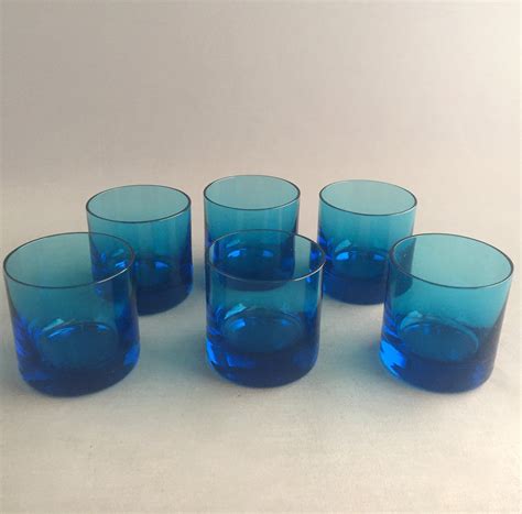 1960s Blue Glass Tumblers X 6