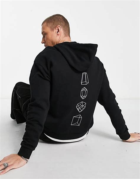 Asos Design Oversized Hoodie In Black With Crystal Front And Back Spine