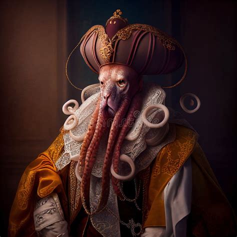 Realistic Lifelike Octopus In Renaissance Regal Medieval Noble Royal