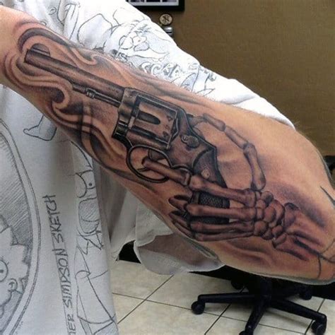 80 Pistol Tattoos For Men Manly Sidearm Designs