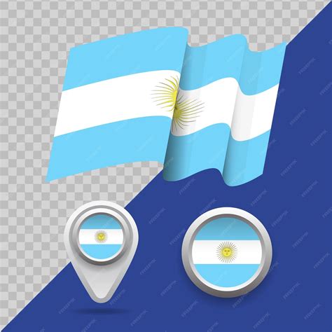 국가 아르헨티나 국기의 집합입니다 3d 아르헨티나 국기 지도 마커 및 투명 배경 벡터 일러스트 레이 션에 상징 프리미엄 벡터