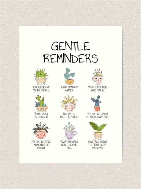 Gentle Reminders Positive Affirmations Mental Health Wellbeing Art