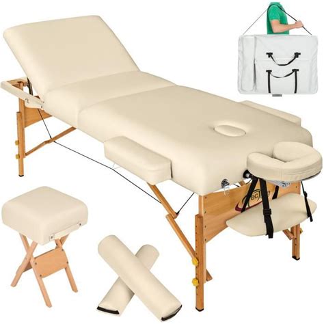 Tectake Table De Massage Pliante 3 Zones 13 Cm Depaisseur Beige Tabouret Housse De
