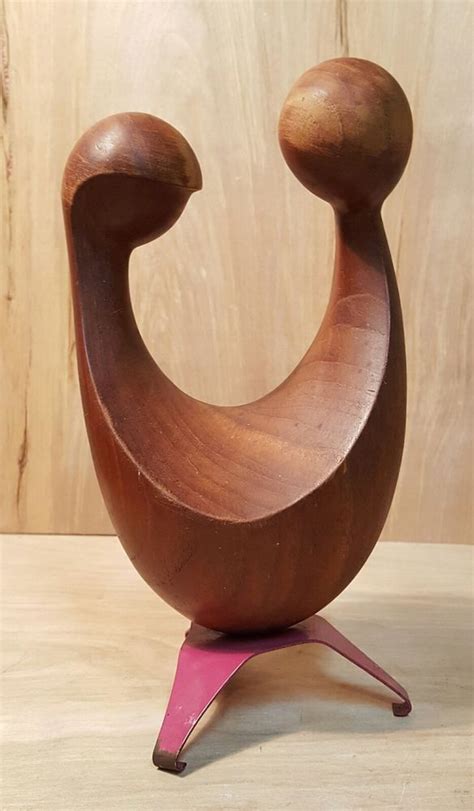 Vtg Mid Century Modern Wood Sculpture ~ Abstract Figure Couple Man