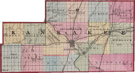 Kankakee County Illinois 1870 Map