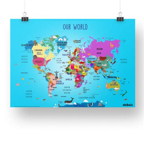 World Map With Countries Chart For Children World Map For Kids