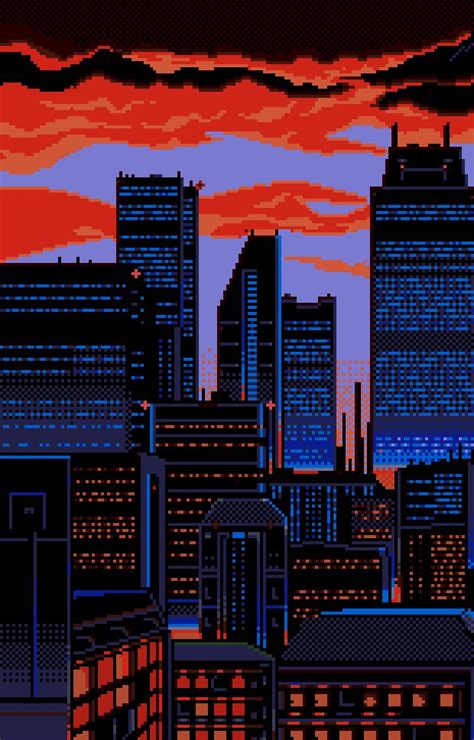 Pixel Art Cityscape Skyline Retro Wave Pixel Art Pixel City