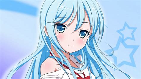 Shirt Cute Blue Hair Sarkle Blush Bow Denpa Onna Blue Eyes Hd